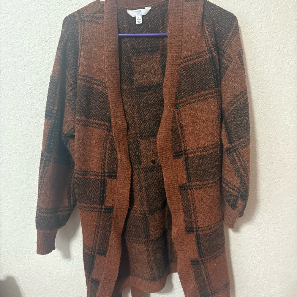 Time and Tru Brown and Black Knit Cardigan
